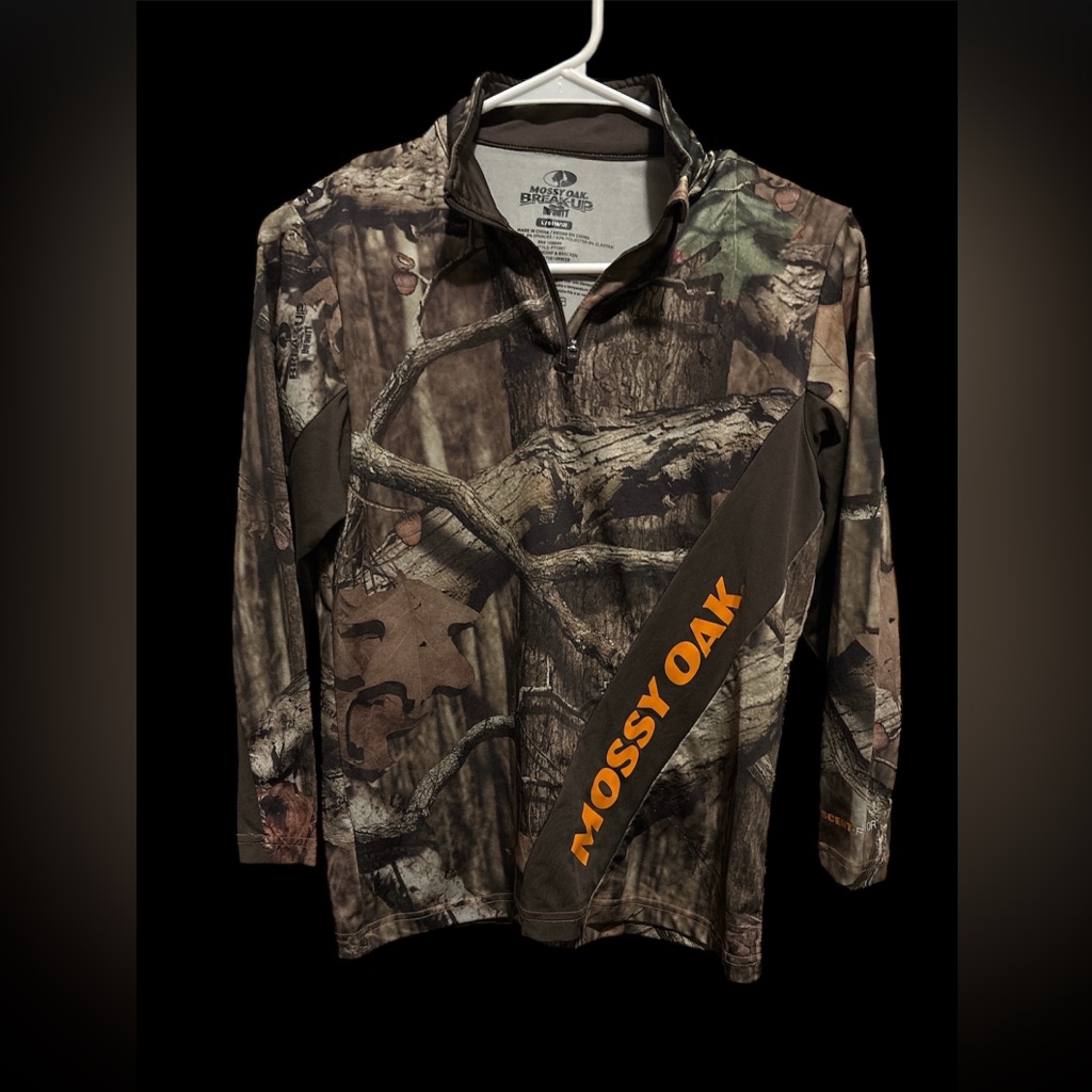 Mossy Oak Camo Half-Zip With Orange Logo Size L 10/12